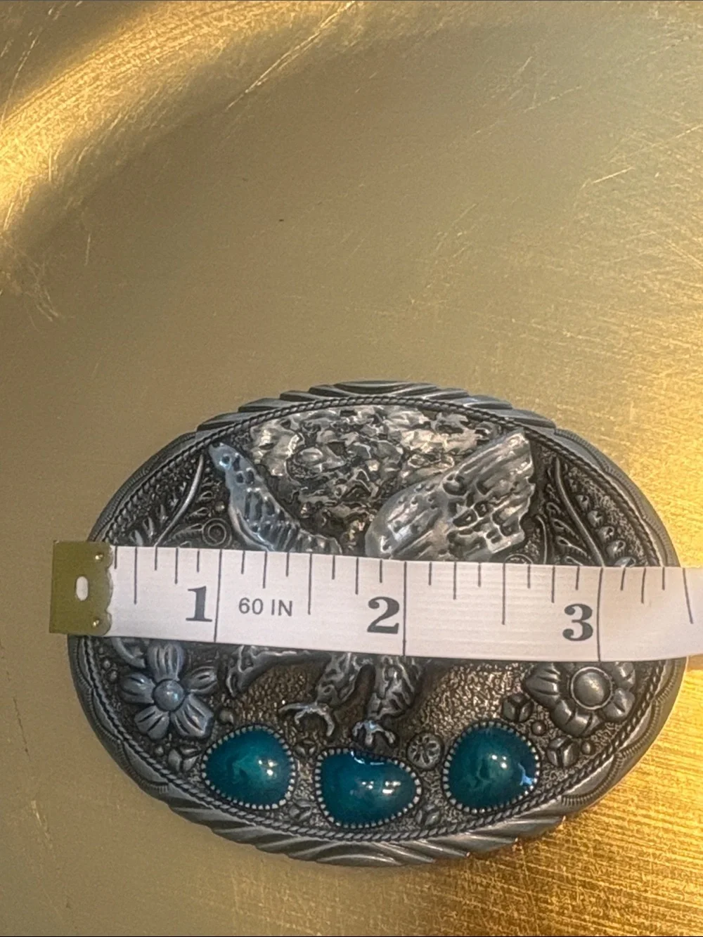 Silver Eagle Belt Buckle with Teal Stones 3.5x2.5in